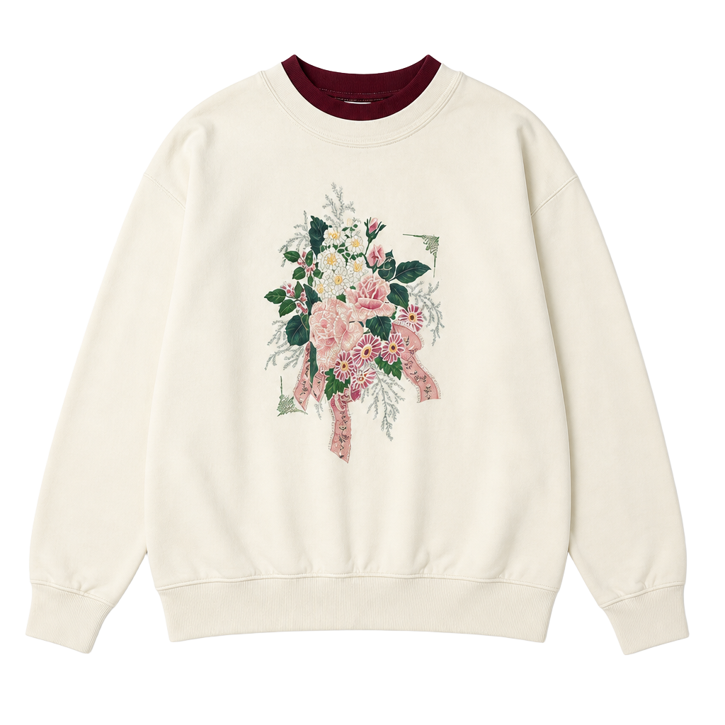 WHIM Z Vintage Floral Crewneck Sweatshirt Off White Made In USA 1