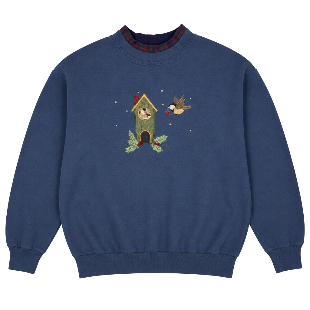 Top Stitch by Morning Sun Birdhouse Embroidered Sweatshirt Blue 1