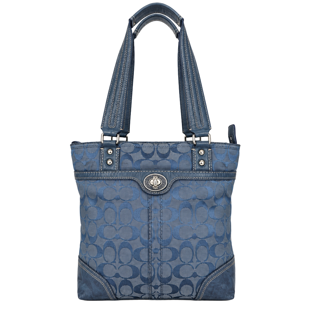 Coach Blue Signature Canvas Turn Lock Tote Bag 1