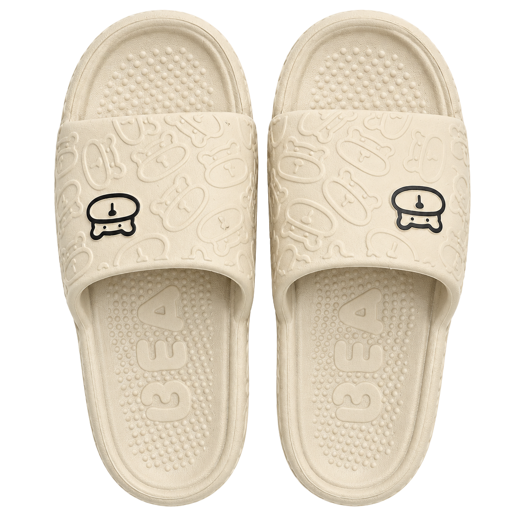 Cartoon Bear EVA Slide Sandals Size 38-39 Beige Thick Sole Non-Slip 1