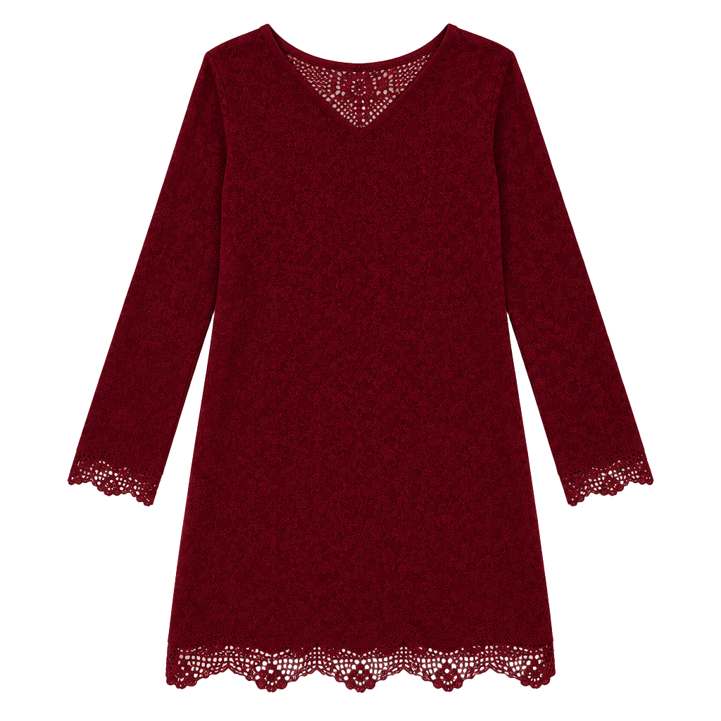 Coldwater Creek Sweater Size XL Red Chenille Lace Trim Tunic 1