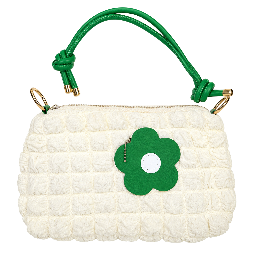 White and Green Quilted Flower Crossbody Bag 1