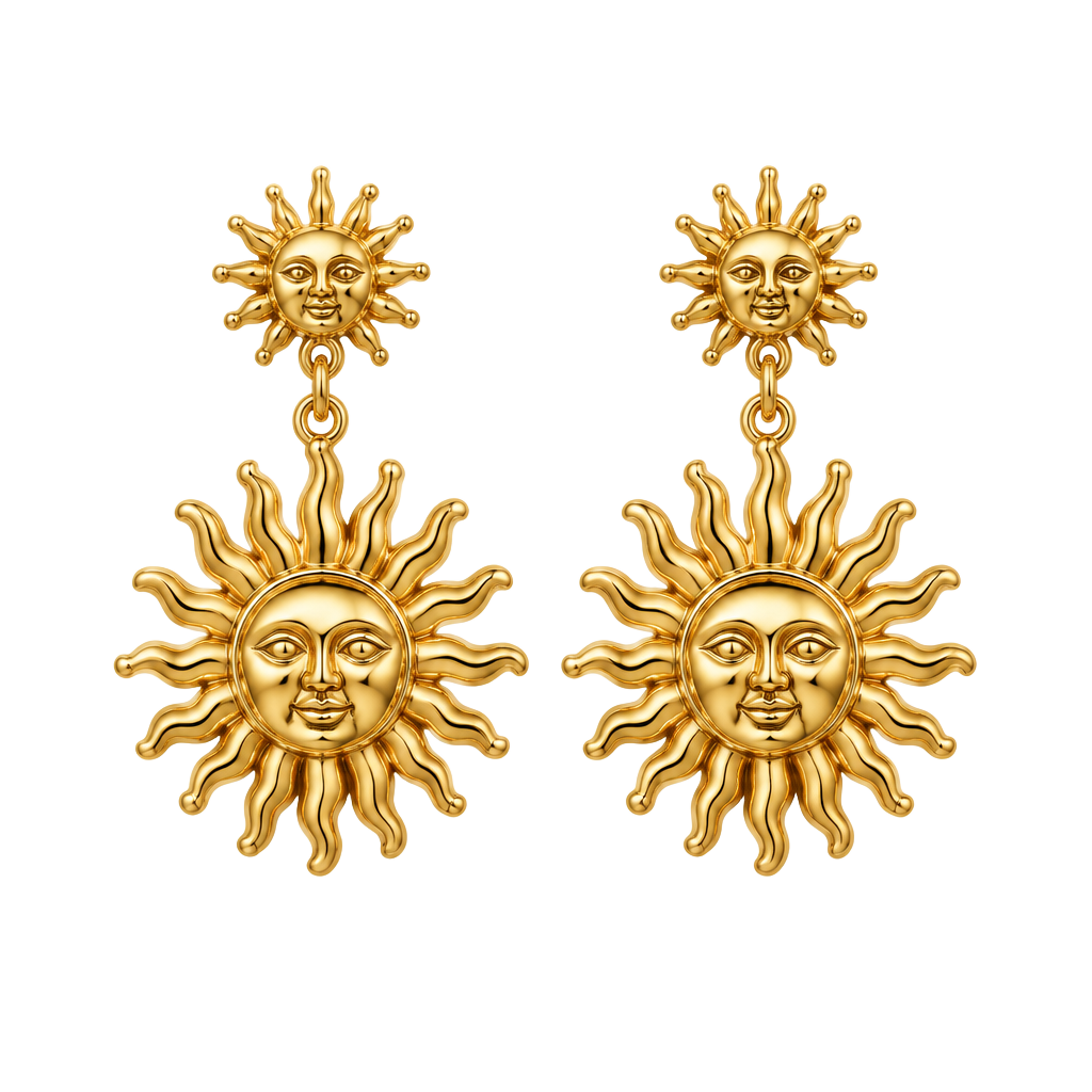 House of Harlow 1960 Gold Sun Face Drop Earrings 1