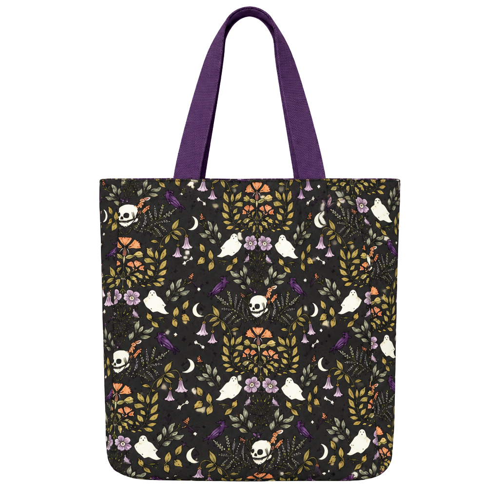 Halloween Ghost Skull Raven Botanical Tote Bag NWT Cottage Goth 1