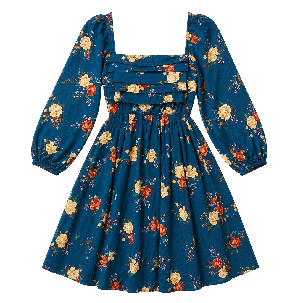 AS U WISH Blue Floral Smocked Square Neck Mini Dress Size L 1