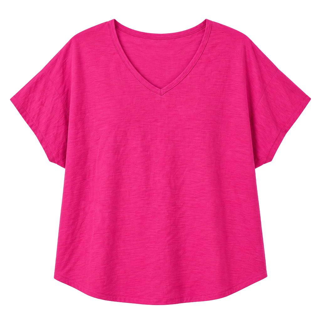 Entro V-Neck Blouse Size Small Hot Pink Short Sleeve Textured Top 1