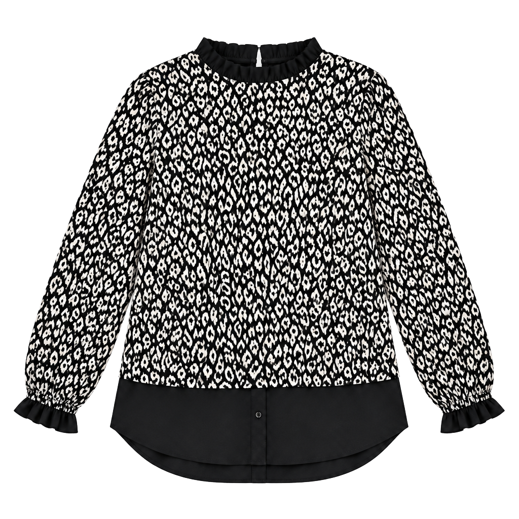 ELLE Black & White Animal Print Layered Sweater Size Large 1