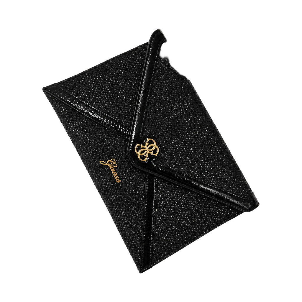 Guess Black Glitter Envelope Clutch Bag with Heart Charm 1