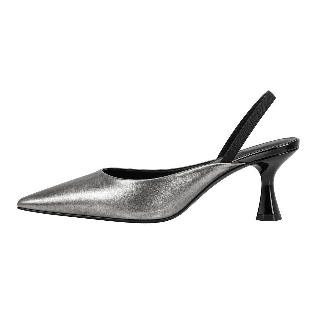 Karl Lagerfeld Metallic Silver Slingback Pumps Size 6.5M Pointed Toe 1