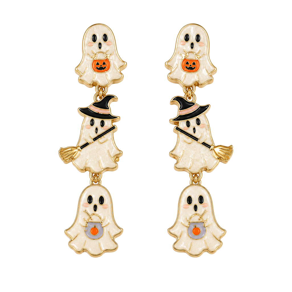 NWT BaubleBar Trick-or-Treaters Ghost Drop Earrings Halloween Enamel 1