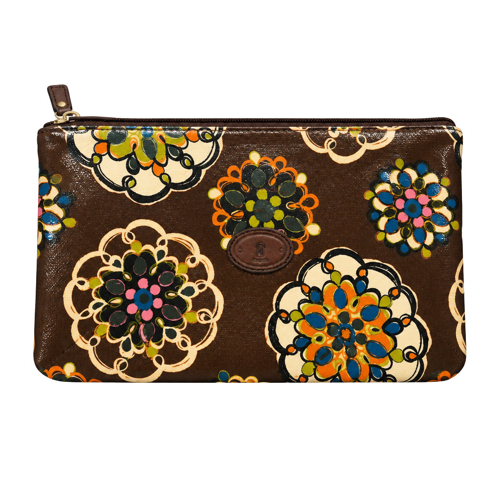 Fossil Key-Per Brown Multicolor Floral Coated Canvas Cosmetic Pouch Wristlet 1