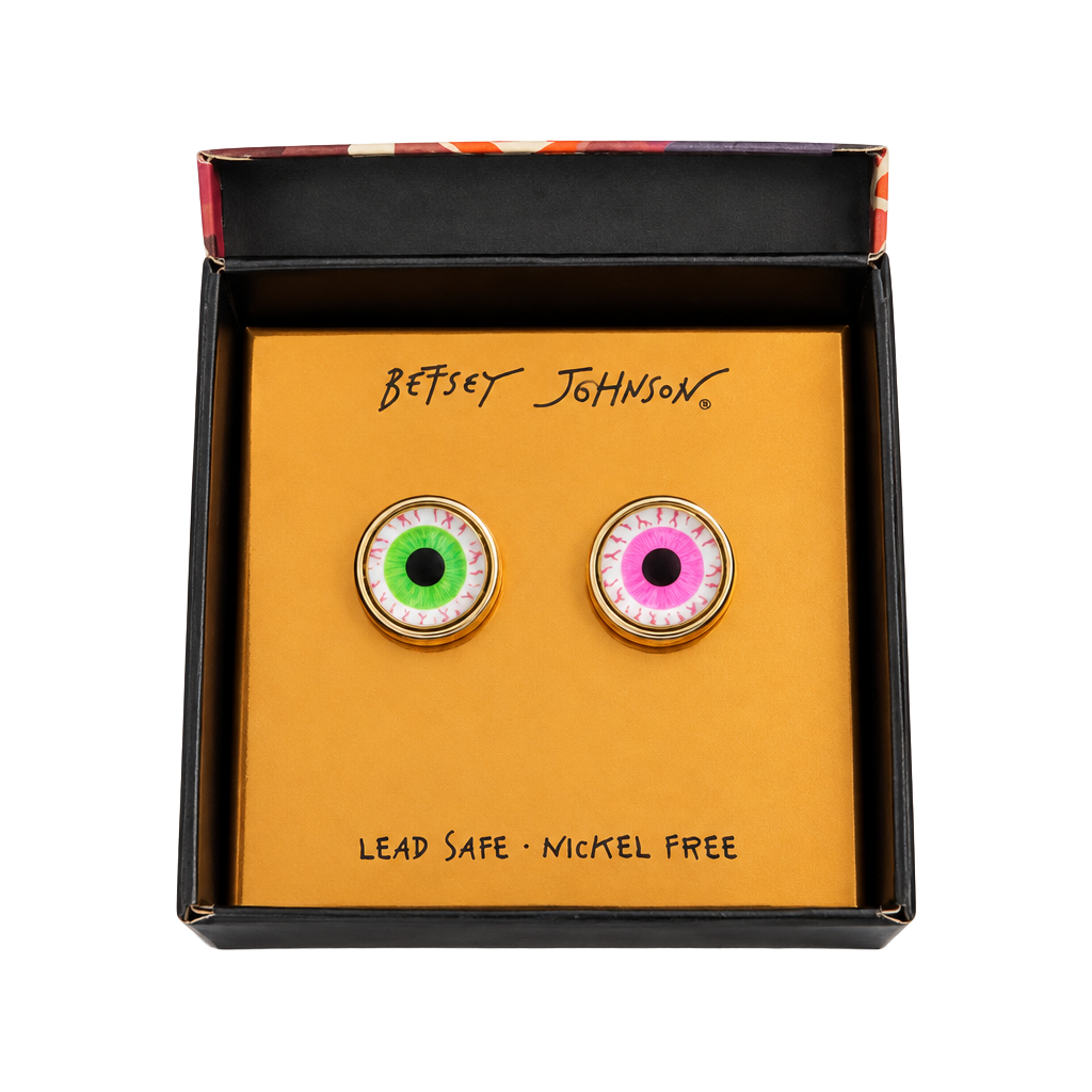 NWT Betsey Johnson Mismatched Eyeball Stud Earrings Halloween Pink Green 1
