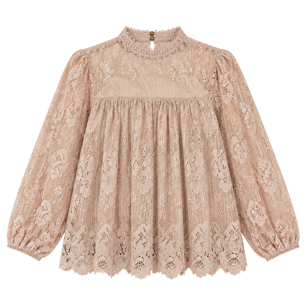 Taylor & Sage Mock Neck Lace Blouse Size S Pink Long Sleeve Overlay Top 1