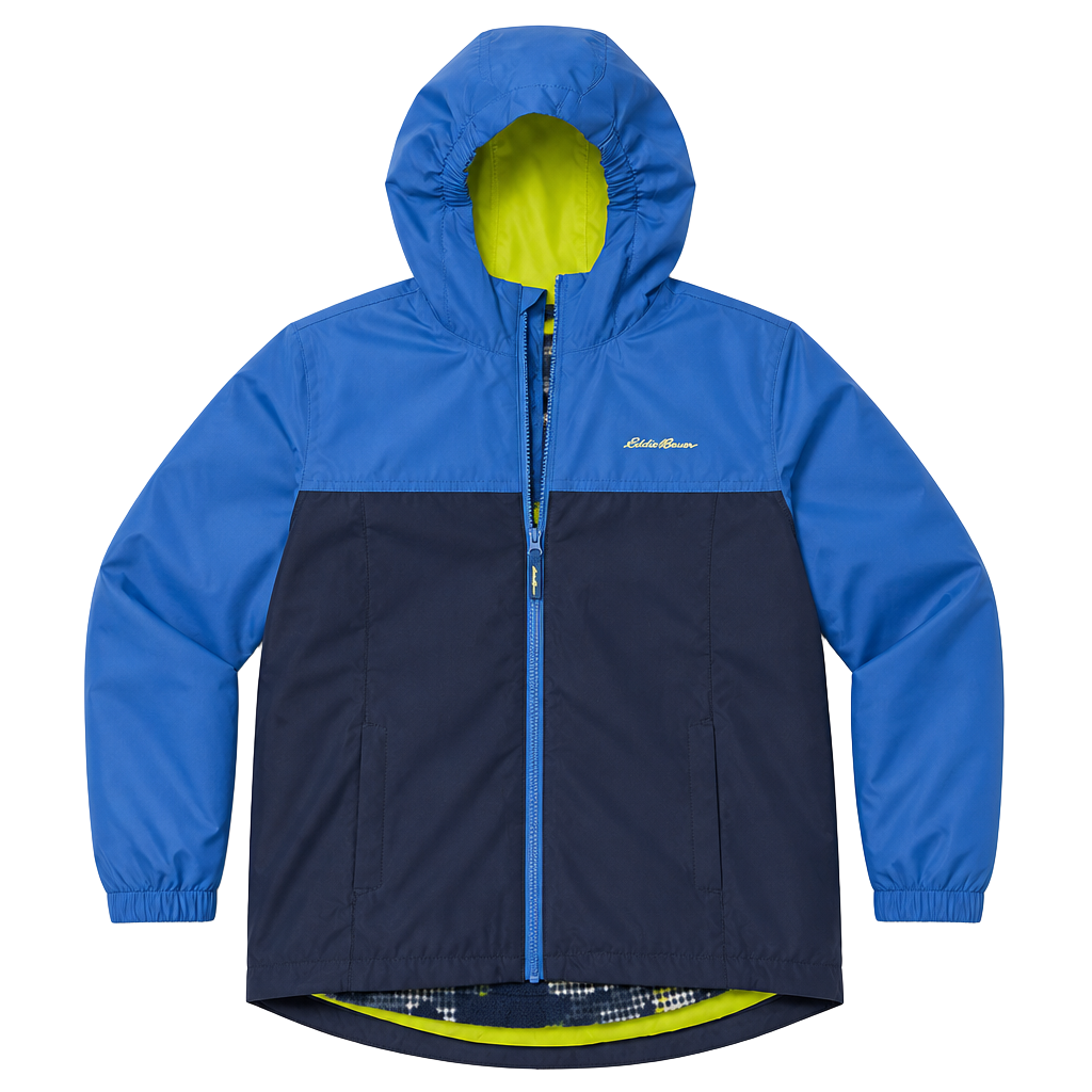 Eddie Bauer Kids L (14/16) Fleece-Lined Hooded Rain Jacket Windbreaker Blue 1