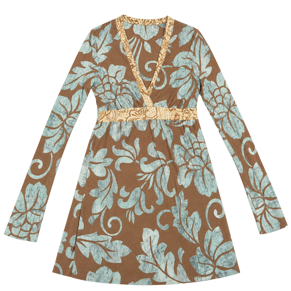 Sweet Pea by Stacy Frati Floral Print Long Sleeve Y2K Empire Waist Mini Dress 1