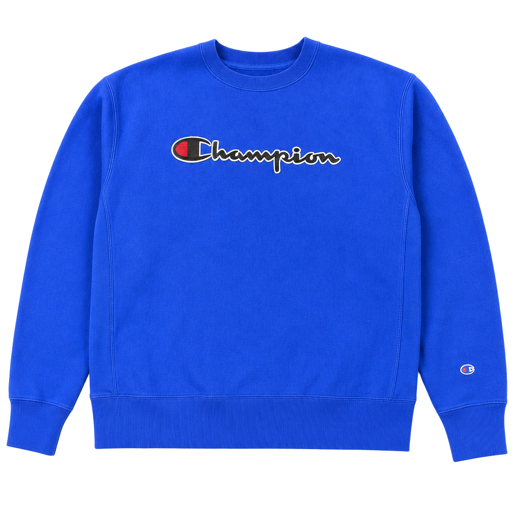 Champion Reverse Weave Royal Blue Embroidered Script Logo Crewneck Sweatshirt 1