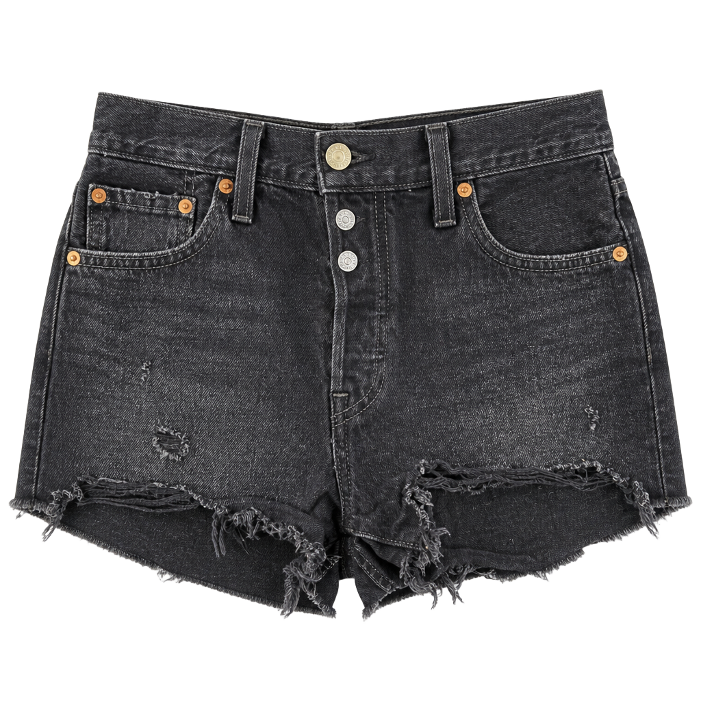 Levi's 501 Original High Rise Button Fly Black Distressed Cut-Off Denim Shorts 1