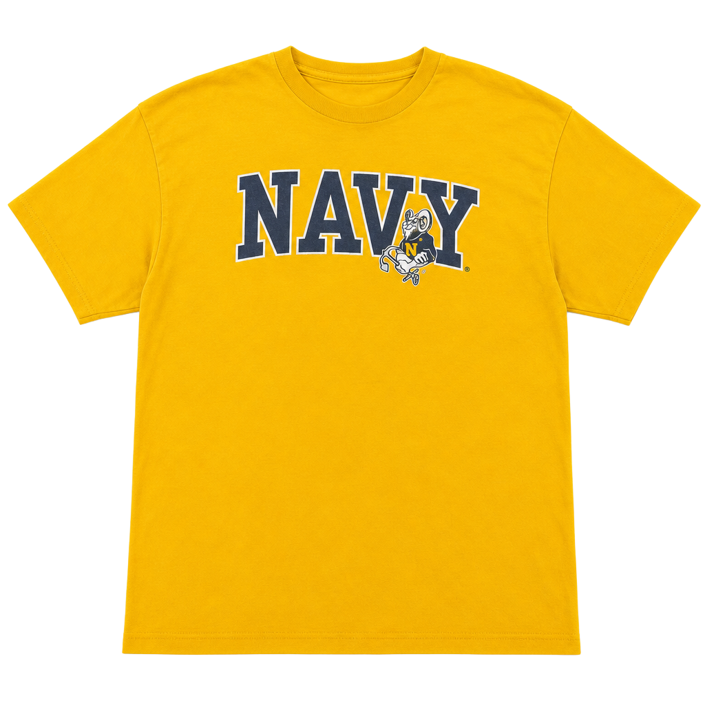 Vintage U.S. Navy Bill The Goat Mascot Graphic T-Shirt Yellow 1
