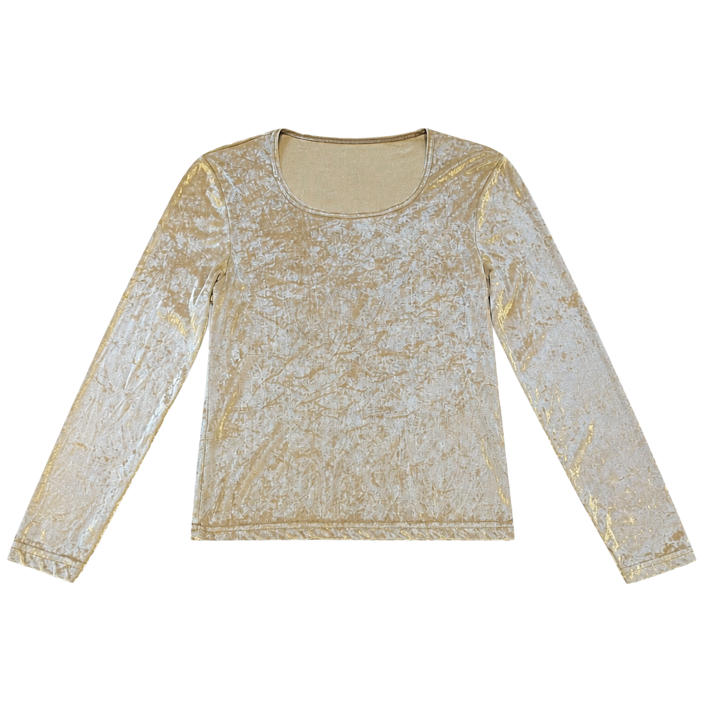 Vintage Y2K Silver Crushed Velour Long Sleeve Top 1