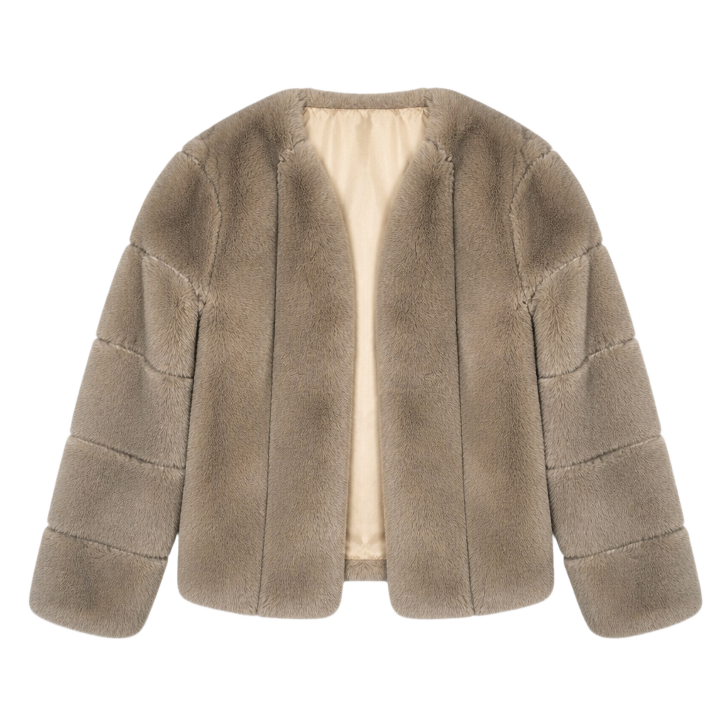 Faux Fur Short Smokey Taupe Women’s Jacket 1
