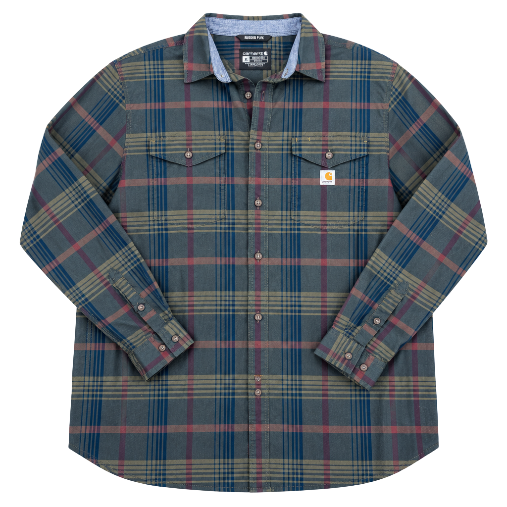 Carhartt Rugged Flex Relaxed Fit Plaid Shirt Size XL Green Long Sleeve 1
