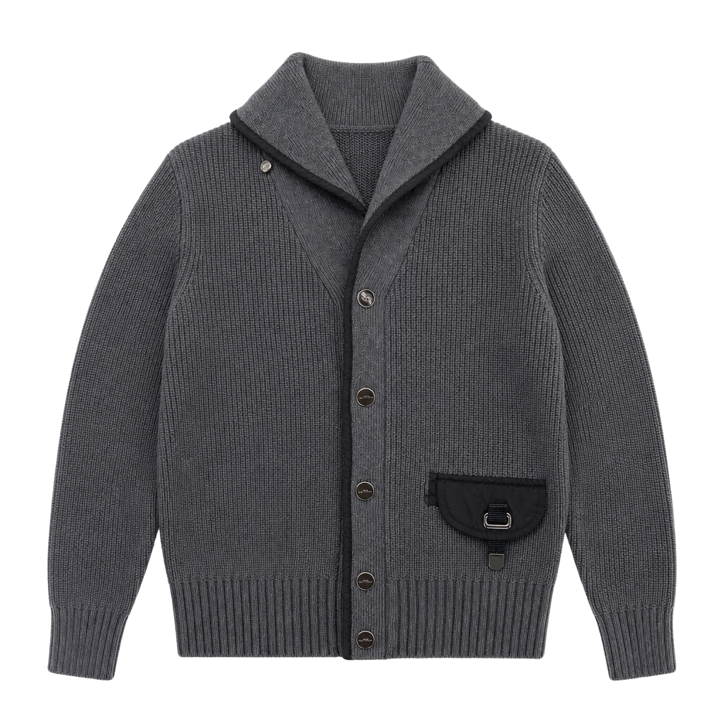 Ralph Lauren Ribbed Wool Blend Shawl Collar Cardigan with Nylon Pocket Detail 1