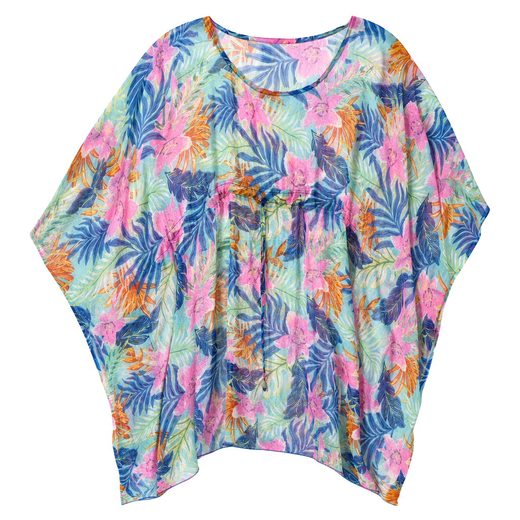 Sunflower Style CHT-108 Tropical Floral Sheer Drawstring Swim Cover-Up Kaftan 1