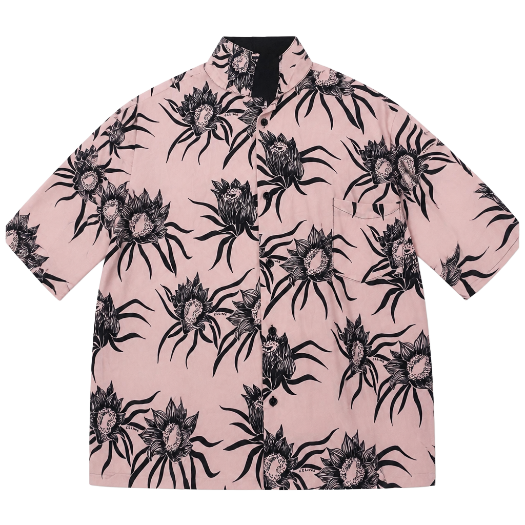 Celine 21SS Loose Hawaiian Shirt in Printed Viscose Pink/Black 1