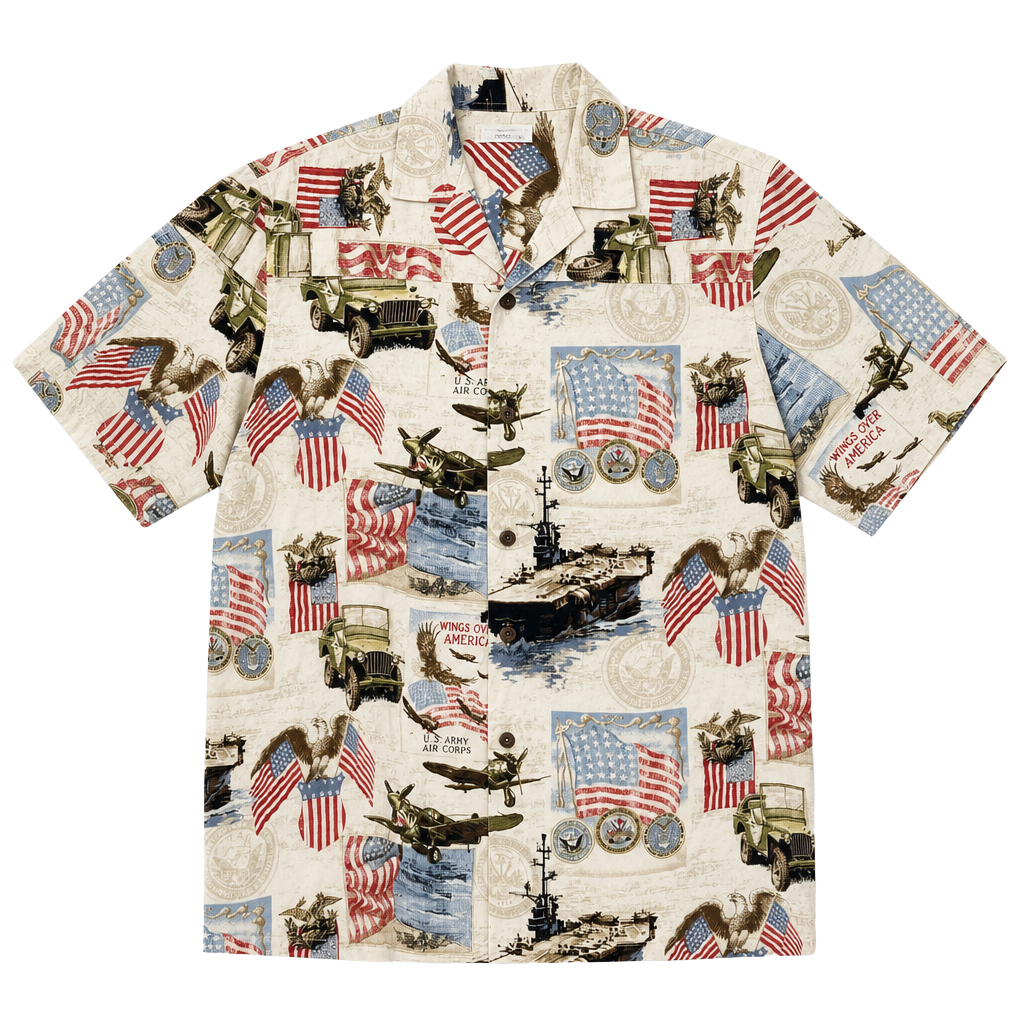 RedHead Wings Over America U.S. Army Air Corps Military Print Short Sleeve Button-Down Shirt 1
