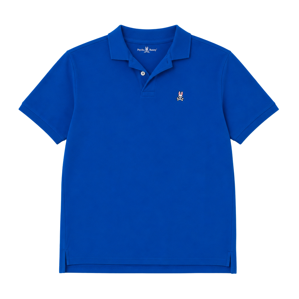 Psycho Bunny Men's Pima Cotton Solid Blue Short Sleeve Polo Shirt 1