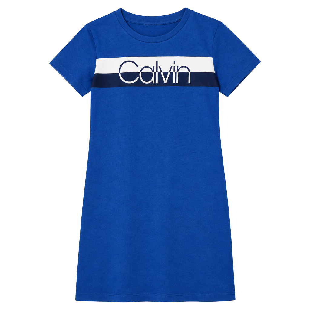 Calvin Klein T-Shirt Dress Size M Blue Colorblock Logo 1