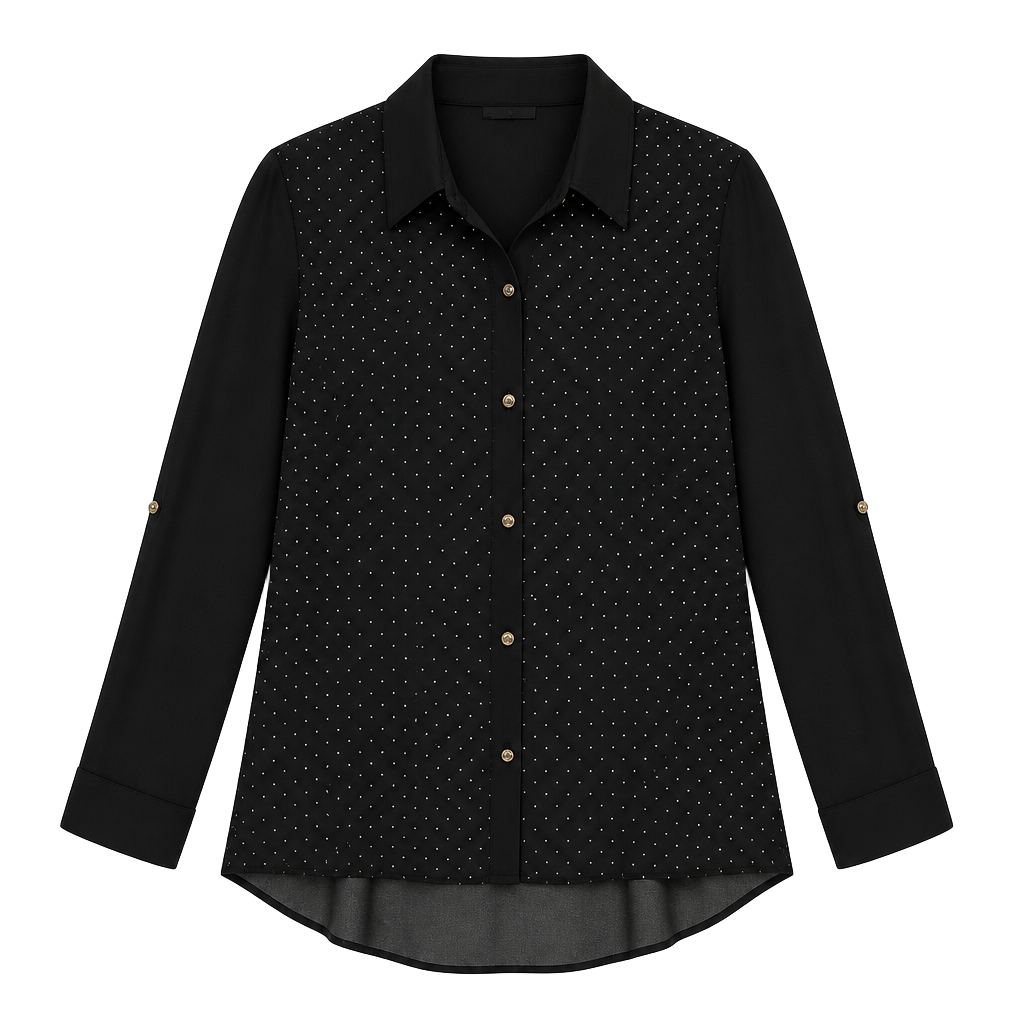 Chico's Black Button-Down Blouse with Gold Stud Embellishments 1