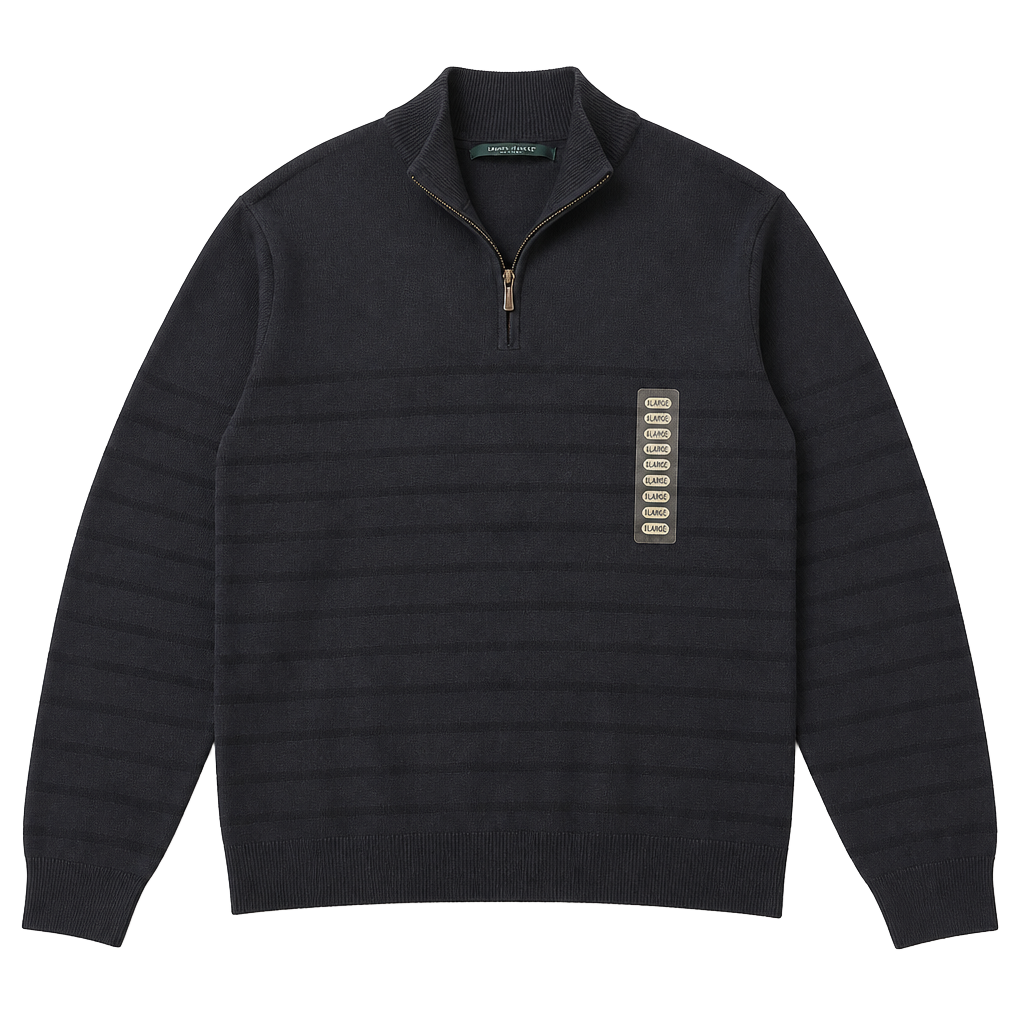 NWT Perry Ellis Men's Eclipse Principles 1/4 Zip Striped Knit Sweater XL Navy Blue 1