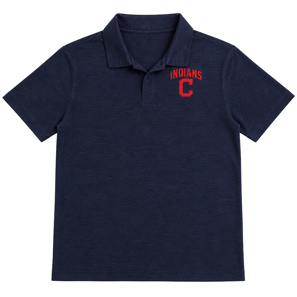 MLB Cleveland Indians Men's Navy Blue Striated Performance Polo Shirt Size Large 1