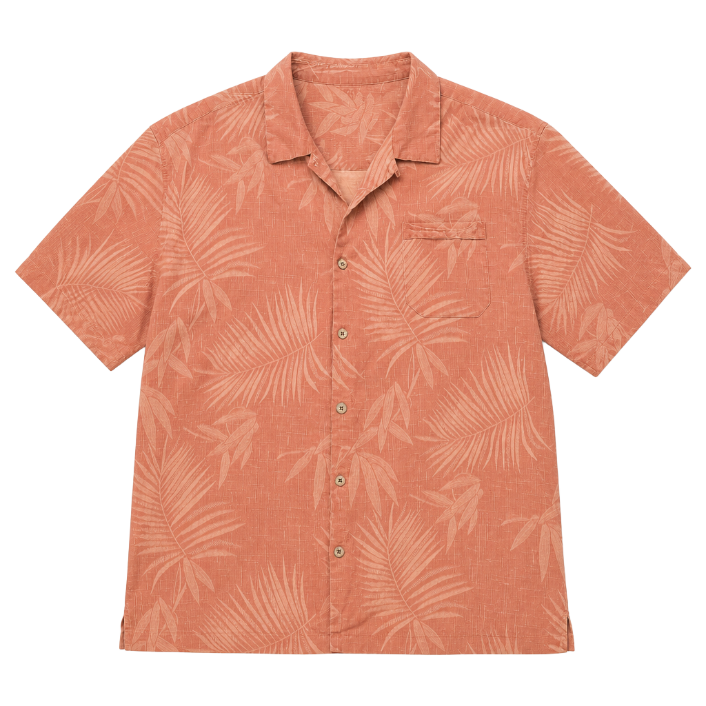 Jamaica Jaxx XXL 100% Silk Pigment Dyed Jacquard Palm Leaf Hawaiian Shirt Peach 1