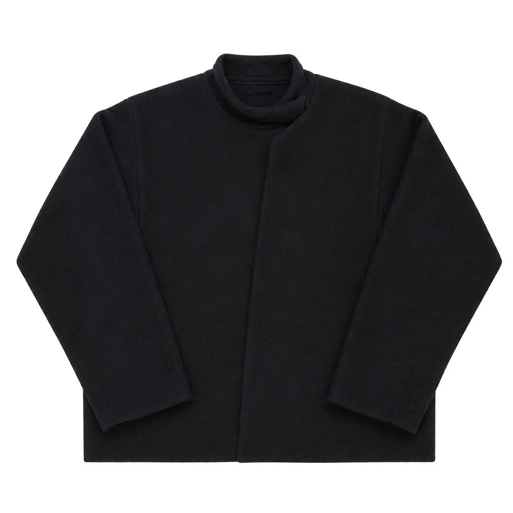 Herman Geist Vintage 100% Wool Open Front Mock Neck Jacket Black Size Large 1