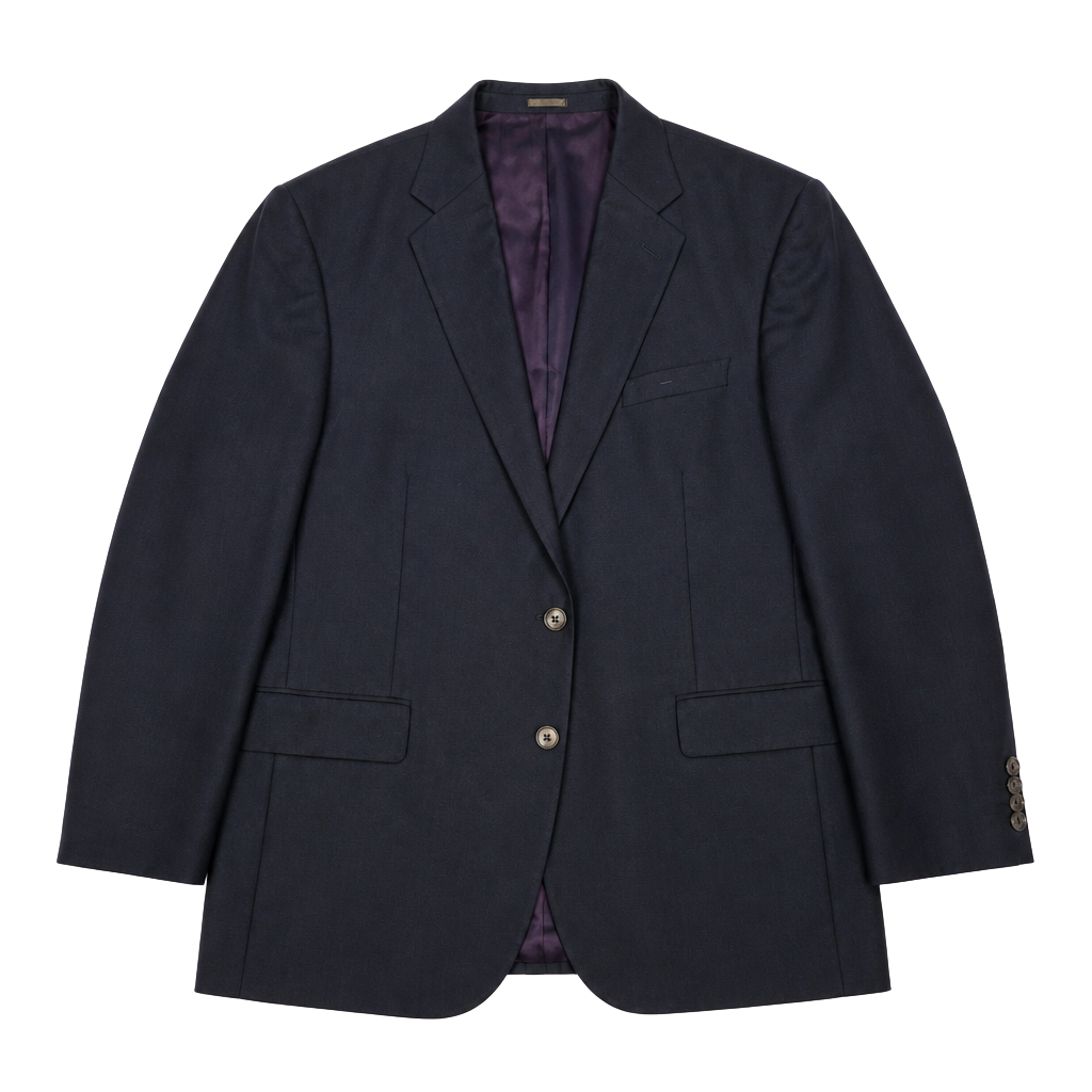 Versini Men's Navy Blue Two-Button Wool Blazer with Purple Lining 1