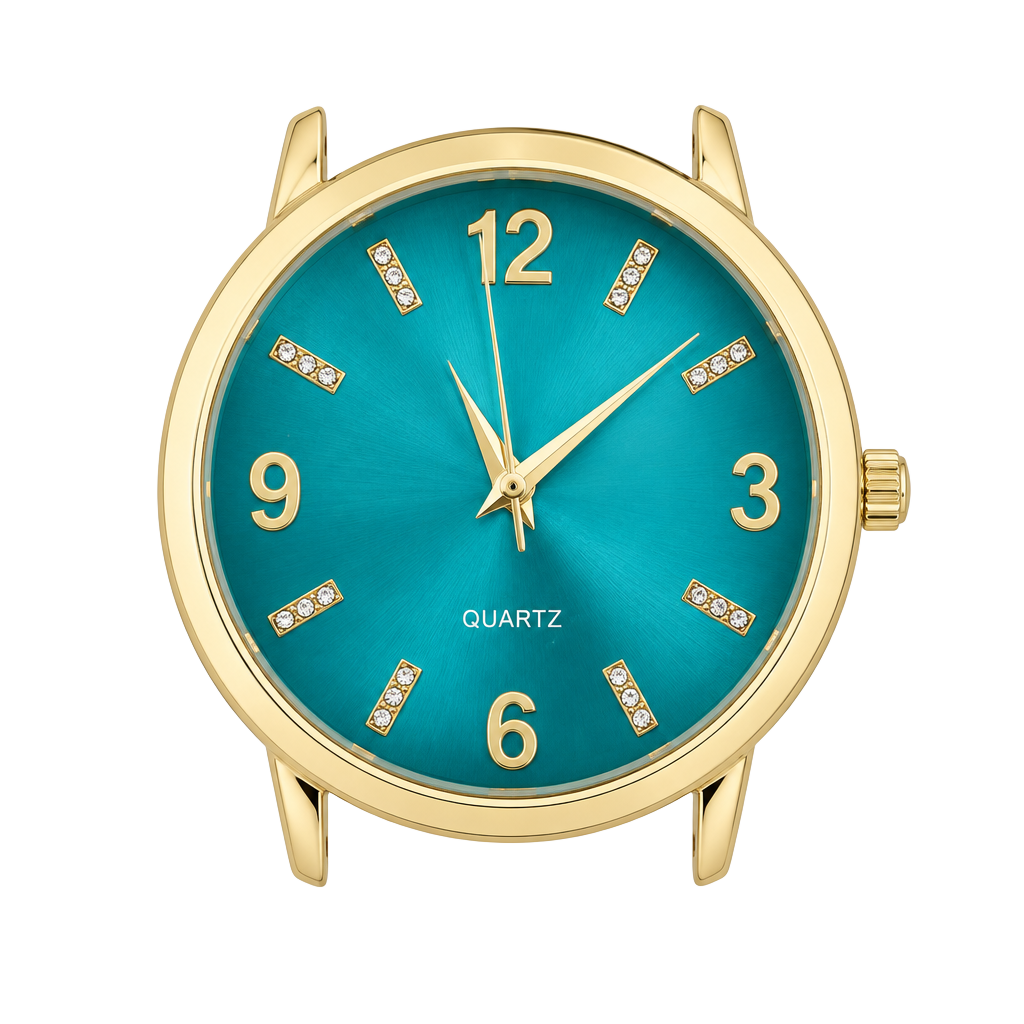 BWC Quartz Analog Wristwatch Gold Tone Turquoise Dial 1