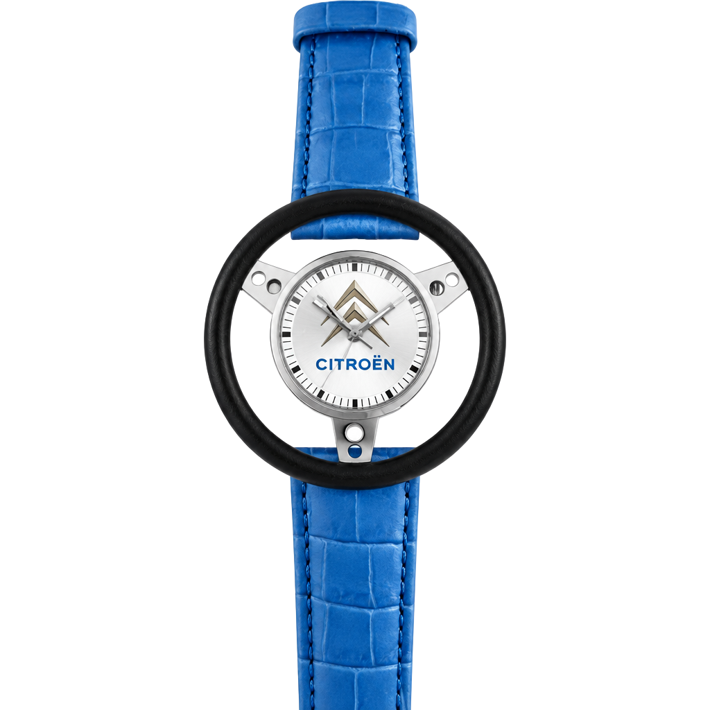 Citroën Steering Wheel Watch Blue Leather Strap Vintage 1