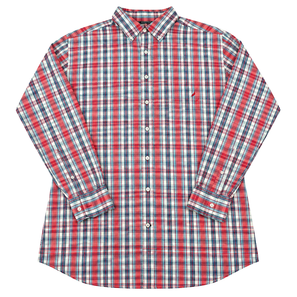 Nautica Plaid Long Sleeve Button Down Shirt Size 1XLT Red Blue White 1