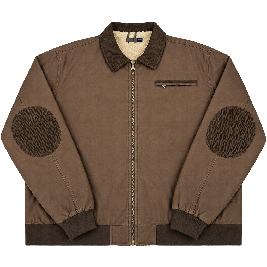 Brown Sherpa Lined Workwear Jacket US/2XL Corduroy Elbow Patches 1
