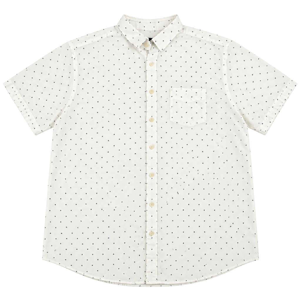 UNTUCKit Short Sleeve Button Up Shirt Size XL White Blue Print Cotton 1