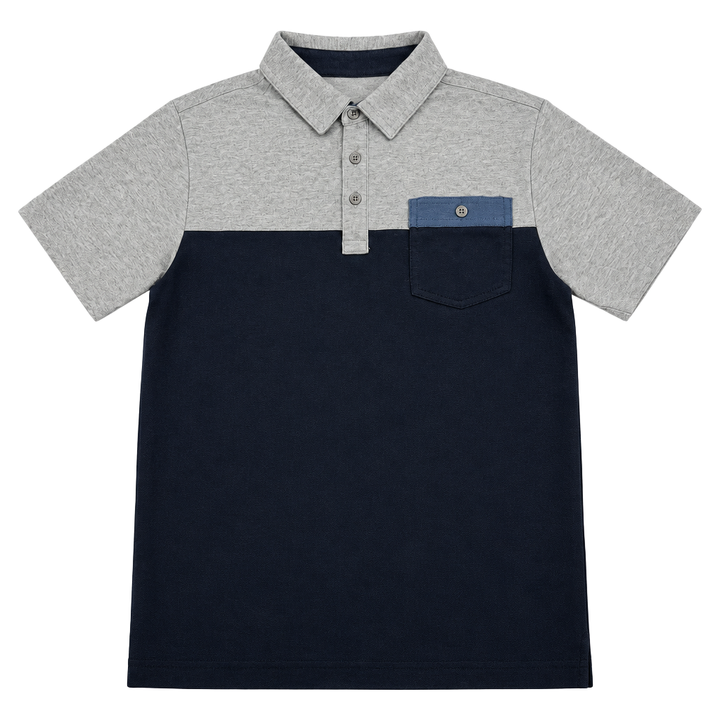TravisMathew Four B'S Polo Shirt Size S Gray Navy Blue Pocket 1