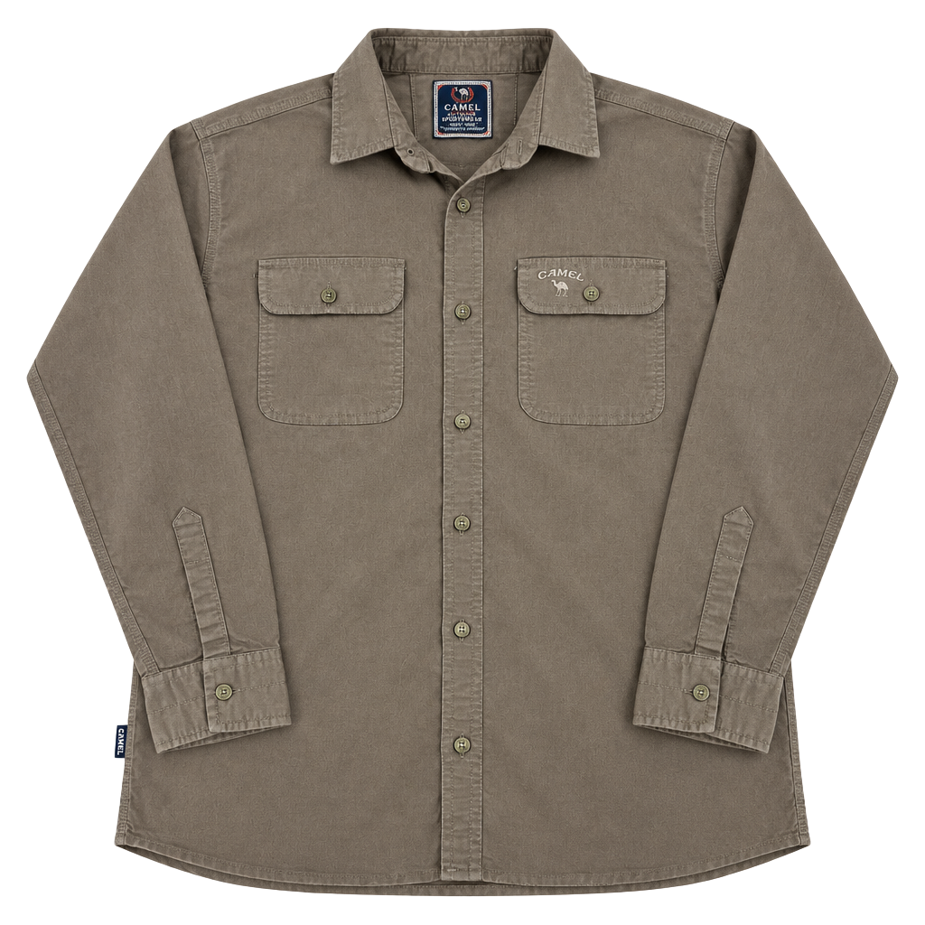 Camel Original Best Model XL Faded Brown Utility Workwear Shirt Y2K Vintage 1