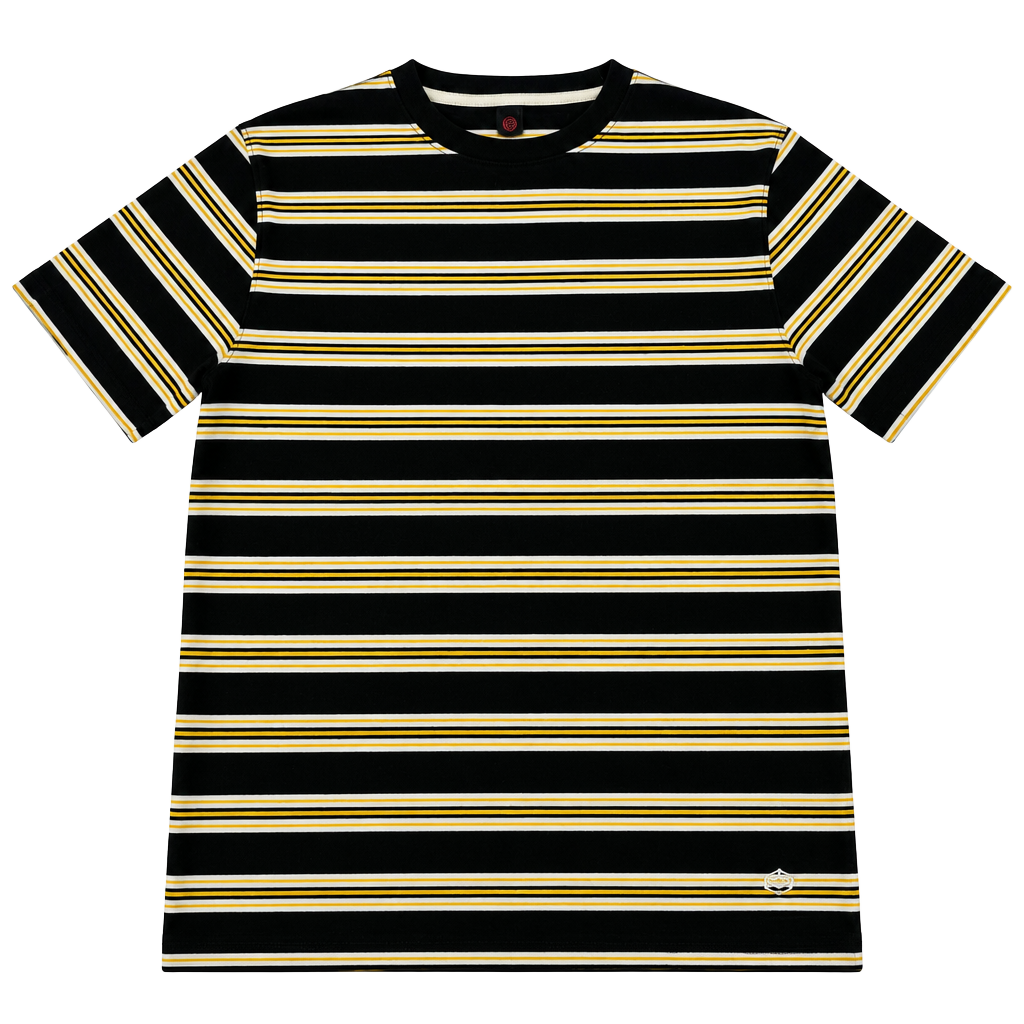 Zine Striped T-Shirt Size M Black Yellow White Short Sleeve Tee 1