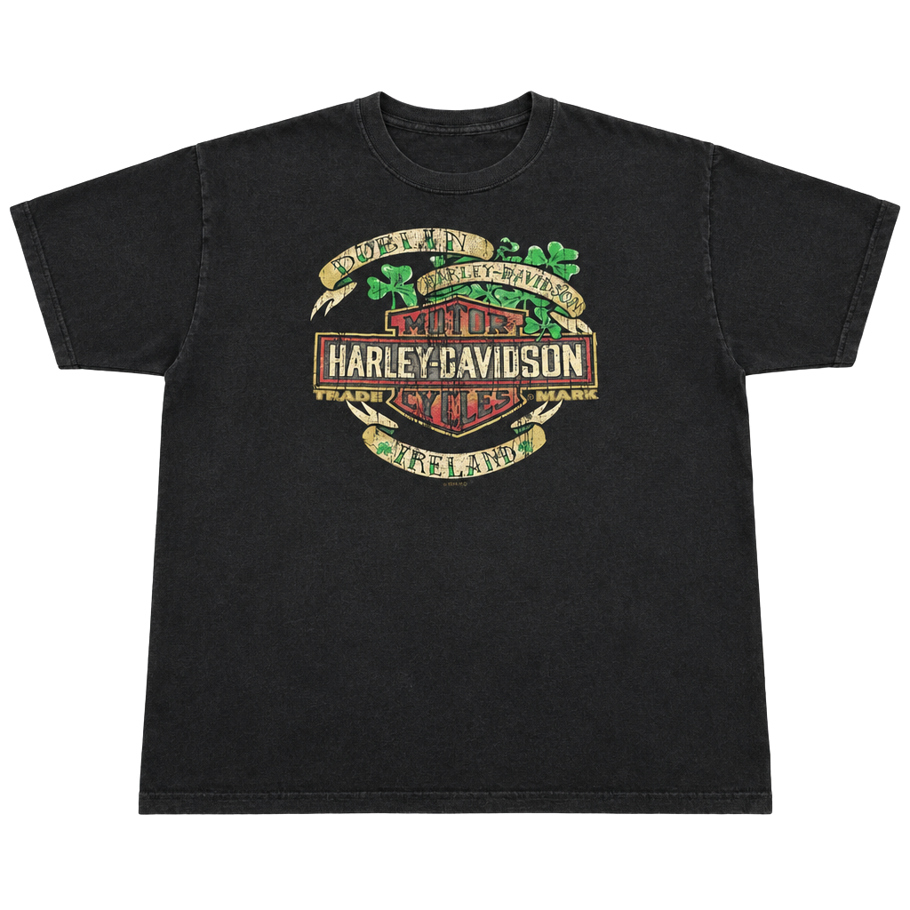 Harley Davidson Dublin T-Shirt Size Large Black Irish Blood American Heart 1