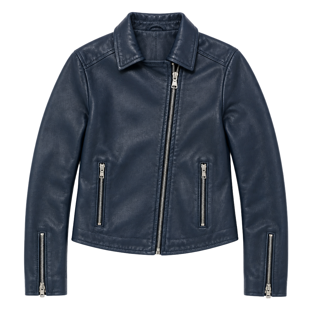 Express Women's Navy Faux Leather Asymmetrical Moto Biker Jacket 1