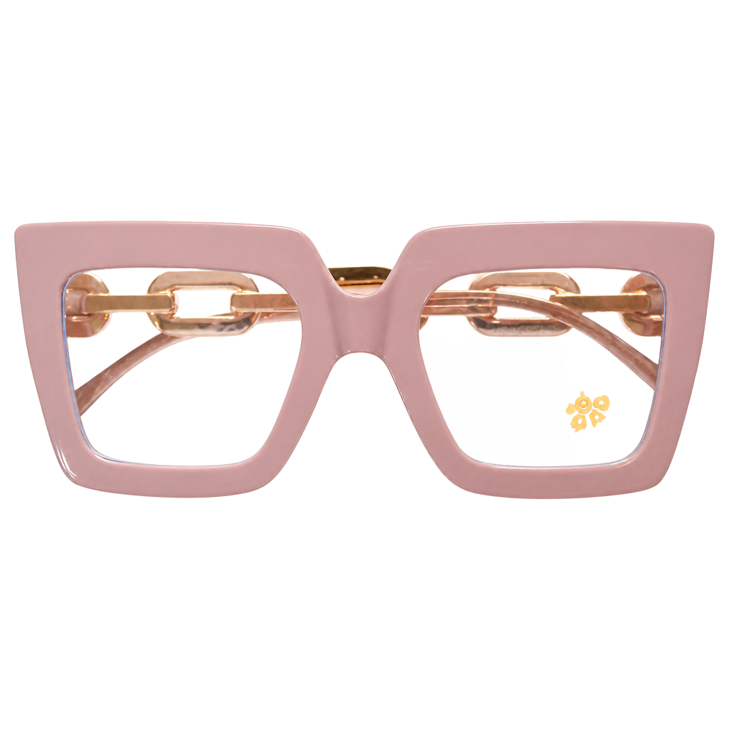 Unbranded Fashion Oversized Square Pink Glasses With Gold Chain Links 1