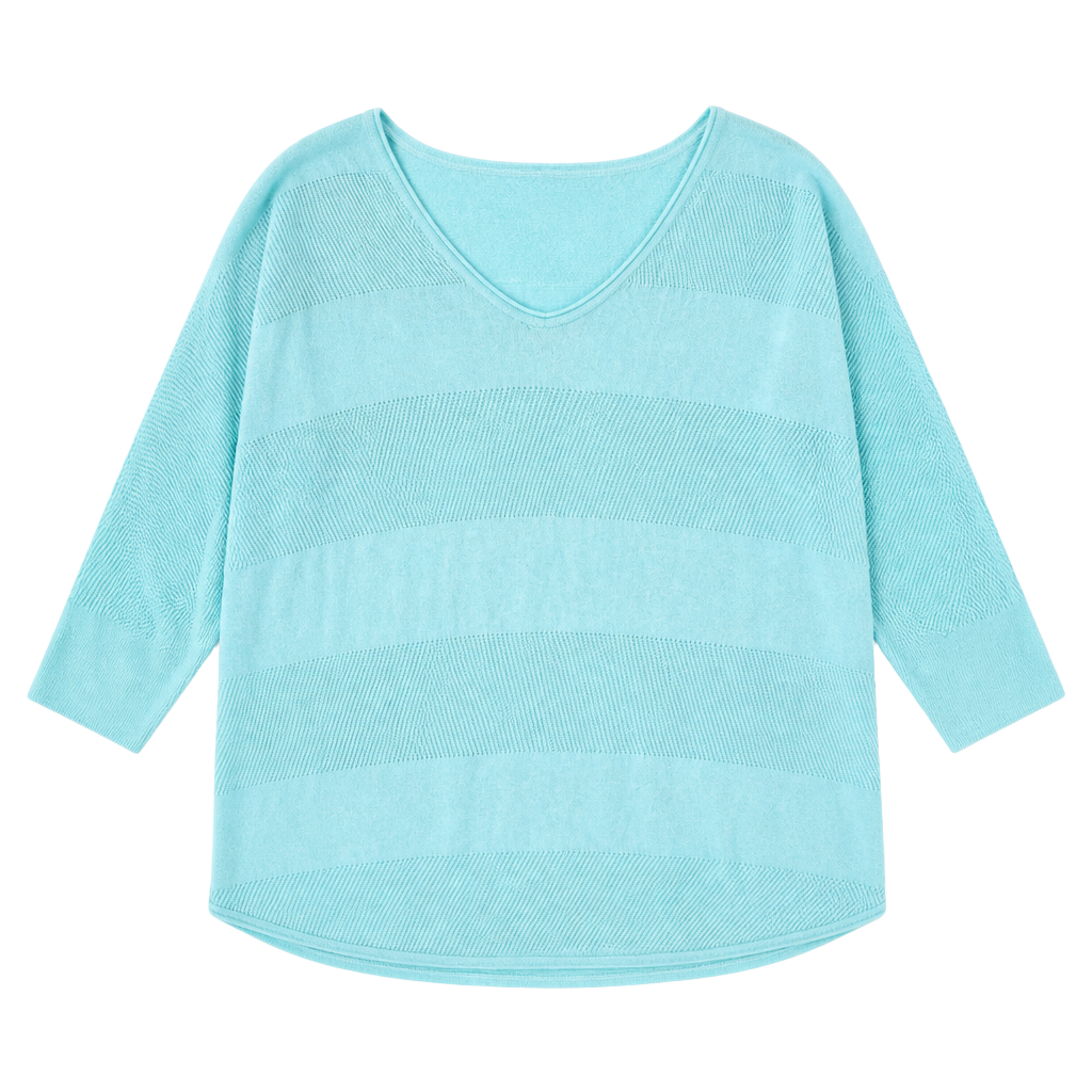 Express Women's Mint Green V-Neck Open Knit Striped Pullover Sweater 1