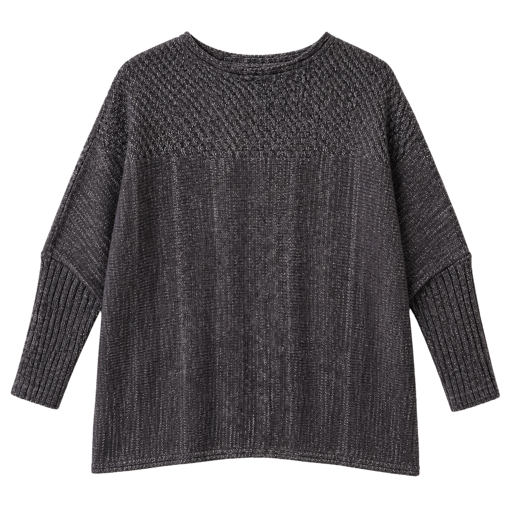 Sympli Oversized Knit Tunic Sweater Black Silver Grey Long Sleeve Size S 1